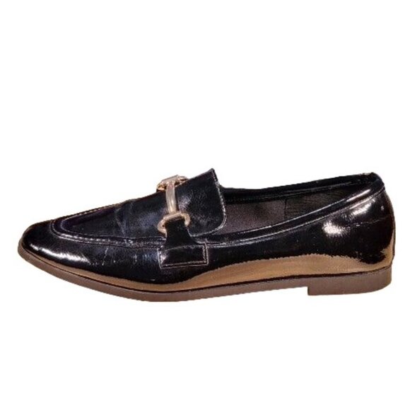 Steve Madden Loafers Women Sz 8.5 Patent Leather Black Low Heel Designer Classic - Picture 1 of 8